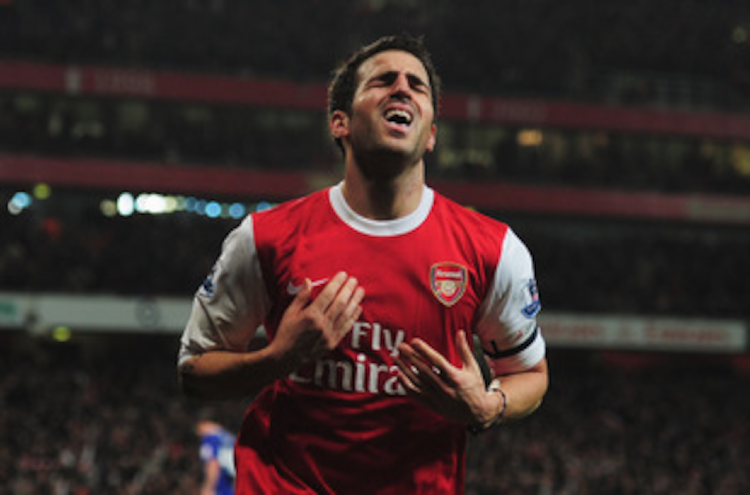 LONDON, ENGLAND - JANUARY 25:  Cesc Fabregas of Arsenal celebrates as he scores their third goal during the Carling Cup Semi Final Second Leg match between Arsenal and Ipswich Town at Emirates Stadium on January 25, 2011 in London, England.  (Photo by Sha