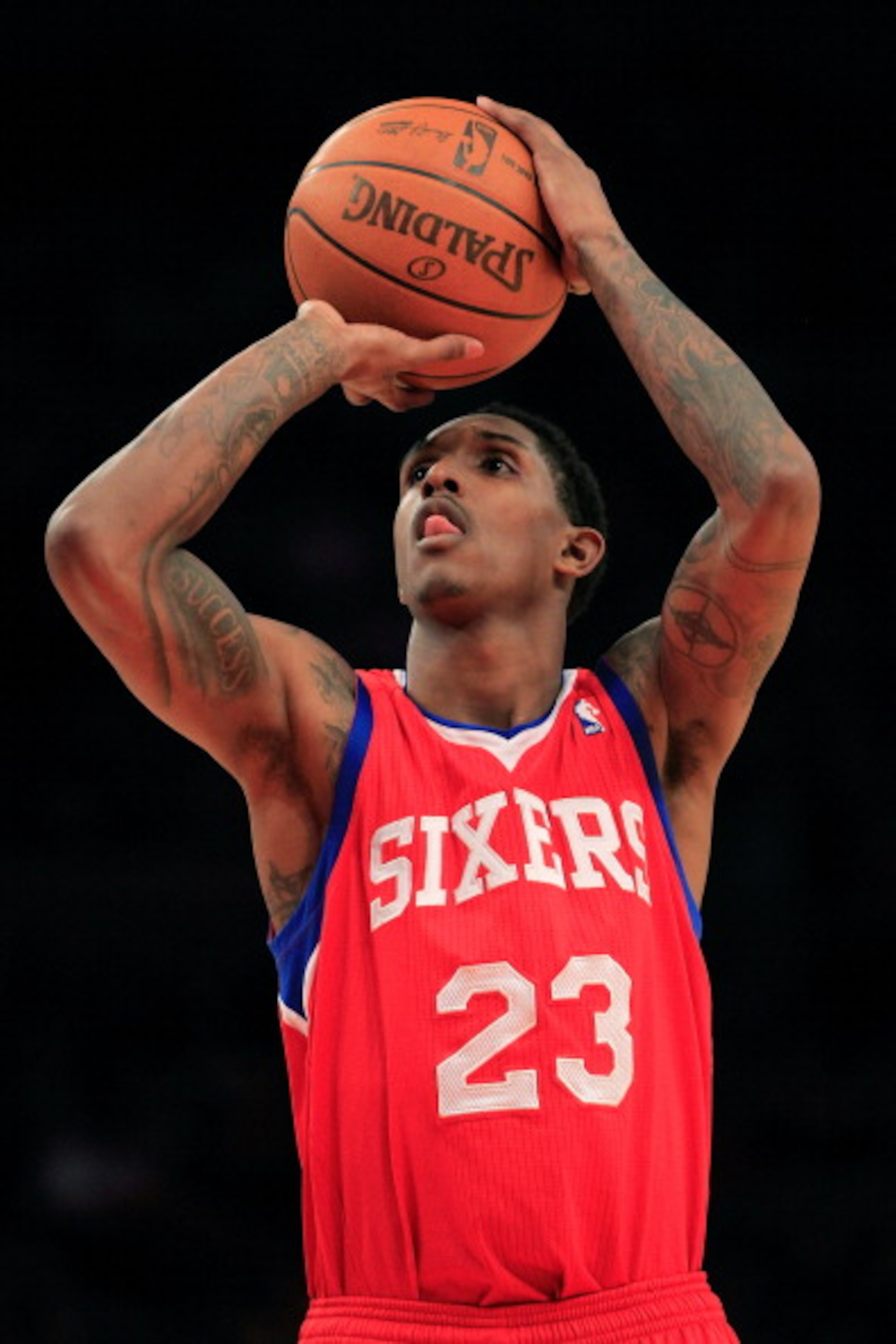 NEW YORK, NY - FEBRUARY 06: Louis Williams #23 of the Philadelphia 76ers shoots a free throw against the New York Knicks at Madison Square Garden on February 6, 2011 in New York City. NOTE TO USER: User expressly acknowledges and agrees that, by download NEW YORK, NY - FEBRUARY 06: Louis Williams #23 of the Philadelphia 76ers shoots a free throw against the New York Knicks at Madison Square Garden on February 6, 2011 in New York City. NOTE TO USER: User expressly acknowledges and agrees that, by download