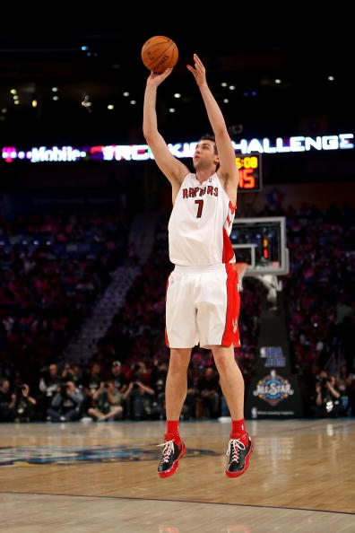 NEW ORLEANS - FEBRUARY 15: Andrea Bargnani #7 of the Sophomore team shoots during the T-Mobile Rookie Challenge & Youth Jam part of 2008 NBA All-Star Weekend at the New Orleans Arena on February 15, 2008 in New Orleans, Louisiana. The Sophomores won 136-1