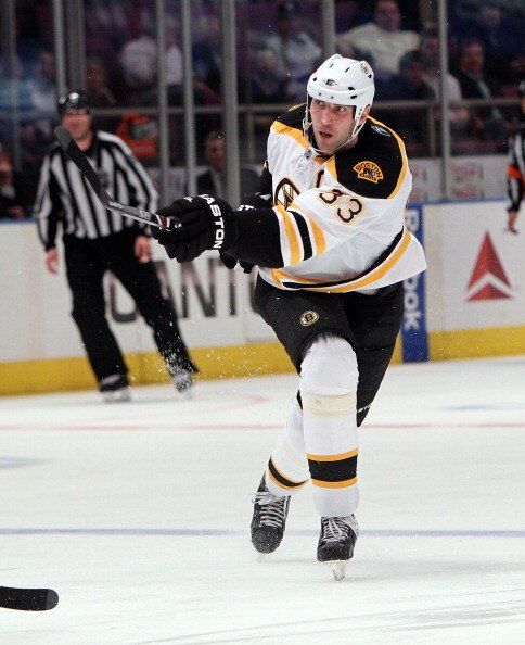 NEW YORK, NY - APRIL 04: Zdeno Chara #33 of the Boston Bruins skates against the New York Rangers at Madison Square Garden on April 4, 2011 in New York City. The Rangers defeated the Bruins 5-3.  (Photo by Bruce Bennett/Getty Images)