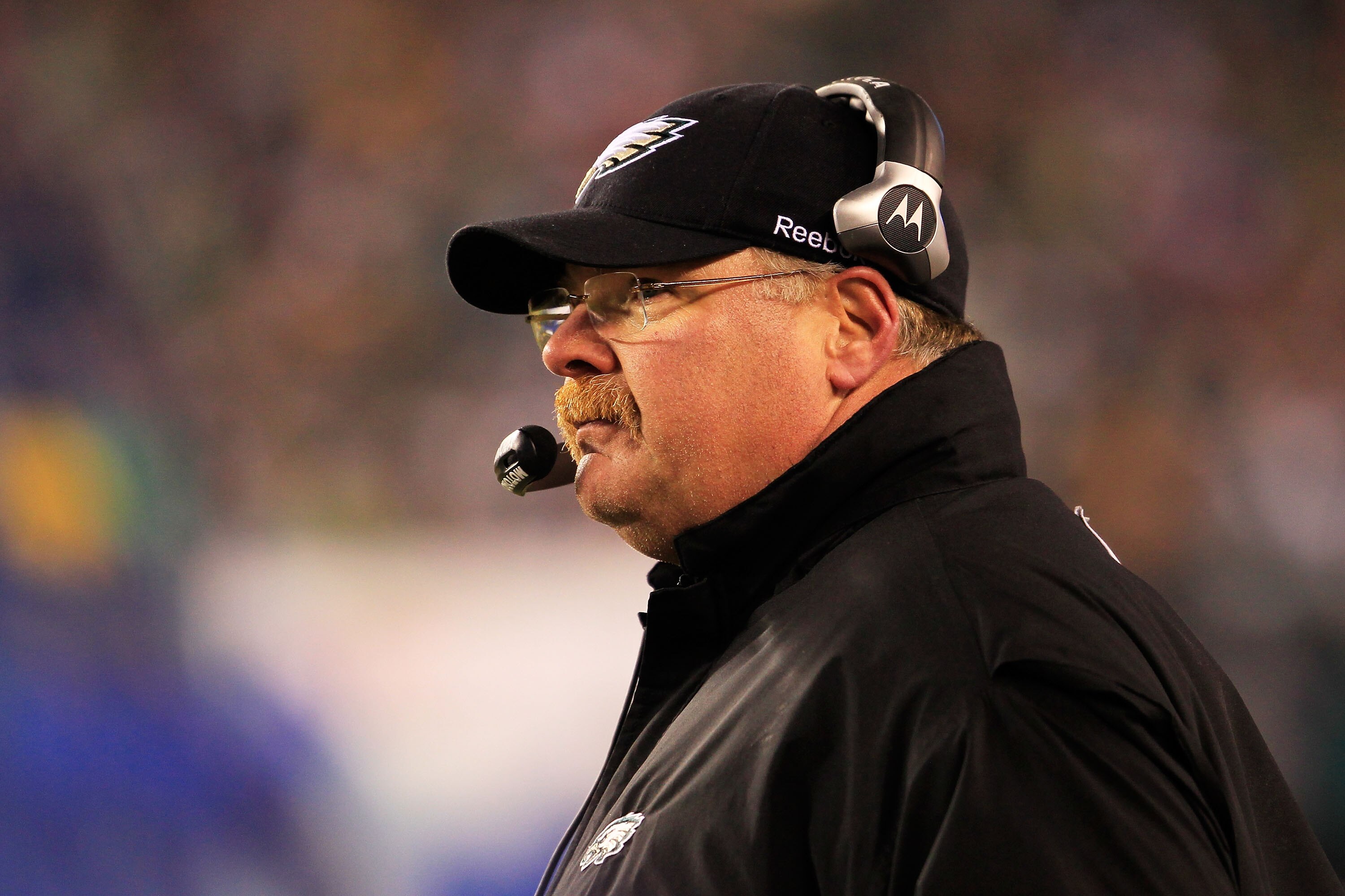 PHILADELPHIA, PA - JANUARY 09:  Head coach Andy Reid of the Philadelphia Eagles looks on against the Green Bay Packers during the 2011 NFC wild card playoff game at Lincoln Financial Field on January 9, 2011 in Philadelphia, Pennsylvania.  (Photo by Chris