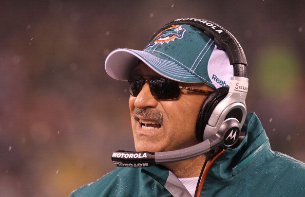 EAST RUTHERFORD, NJ - DECEMBER 12:  Head coach of the Miami Dolphins, Tony Sparano on the sideline against the New York Jets at New Meadowlands Stadium on December 12, 2010 in East Rutherford, New Jersey.  (Photo by Nick Laham/Getty Images)