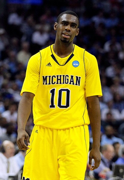 CHARLOTTE, NC - MARCH 20:  Tim Hardaway Jr. #10 of the Michigan Wolverines reacts while taking on the Duke Blue Devils during the third round of the 2011 NCAA men's basketball tournament at Time Warner Cable Arena on March 20, 2011 in Charlotte, North Car
