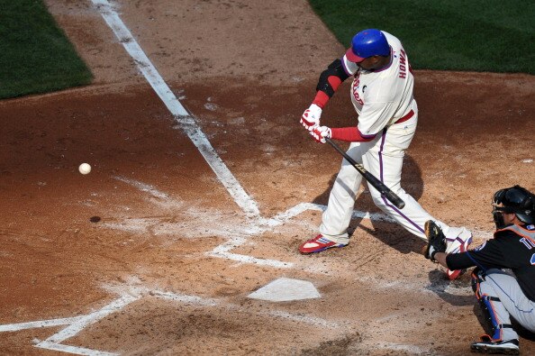 PHILADELPHIA, PA - APRIL 07: Ryan Howard #6 of the Philadelphia Phillies hits a single during the game against the New York Mets at Citizens Bank Park on April 7, 2011 in Philadelphia, Pennsylvania. The Phillies won 11-0. (Photo by Drew Hallowell/Getty Im