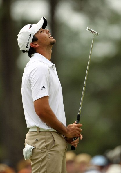 AUGUSTA, GA - APRIL 09:  Jason Day of Australia reacts to a missed putt on the first green during the third round of the 2011 Masters Tournament at Augusta National Golf Club on April 9, 2011 in Augusta, Georgia.  (Photo by Jamie Squire/Getty Images)