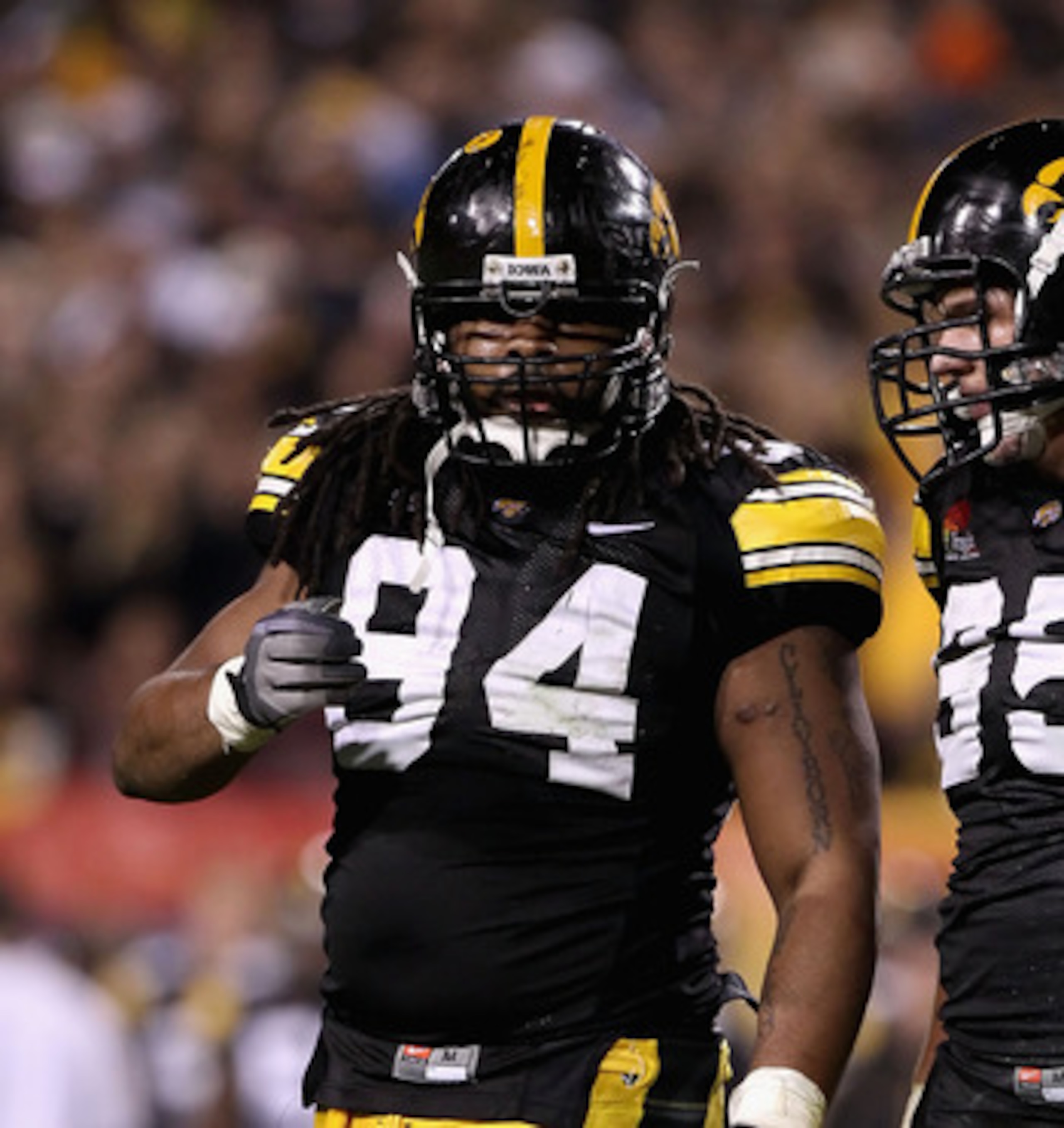 TEMPE, AZ - DECEMBER 28:  Defensive end Adrian Clayborn #94 of the Iowa Hawkeyes during the Insight Bowl against the Missouri Tigers at Sun Devil Stadium on December 28, 2010 in Tempe, Arizona. The Hawkeyes defeated the Tigers 27-24.  (Photo by Christian
