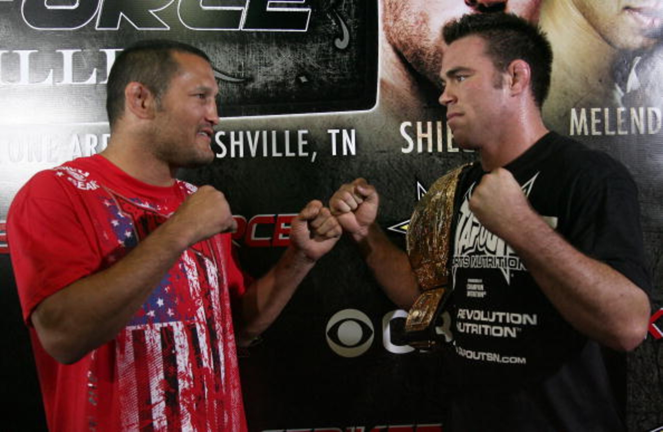HOLLYWOOD - MARCH 17: Legendary MMA Superstar and two time Olympic Wrestler Dan Henderson (L) and Strikeforce World Middleweight Champion Jake Shields (R) attend the CBS' Strikeforce MMA Fighters Open Media Workout on March 17, 2010 in Hollywood, Califo HOLLYWOOD - MARCH 17: Legendary MMA Superstar and two time Olympic Wrestler Dan Henderson (L) and Strikeforce World Middleweight Champion Jake Shields (R) attend the CBS' Strikeforce MMA Fighters Open Media Workout on March 17, 2010 in Hollywood, Califo