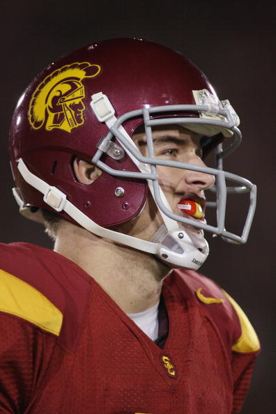 LOS ANGELES, CA - NOVEMBER 28:  Matt Barkley #7 of the USC Trojans looks on against the UCLA Bruins on November 28, 2009 at the Los Angeles Coliseum in Los Angeles, California.  USC won 28-7.  (Photo by Jeff Golden/Getty Images)