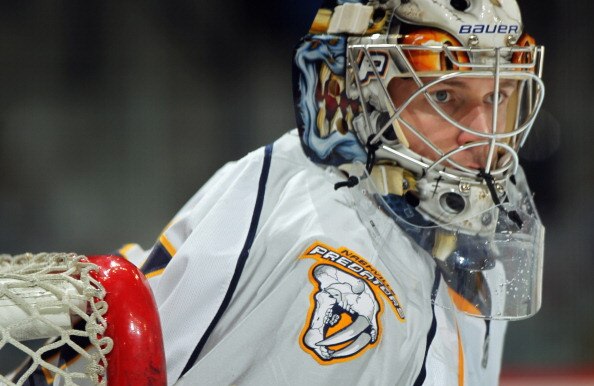 DENVER, CO - MARCH 31:  Goalie Pekka Rinne #35 of the Nashville Predators warms up prior to facing the Colorado Avalanche at the Pepsi Center on March 31, 2011 in Denver, Colorado. Rinne had 27 saves as the Nashville Predators defeated the Colorado Avalan