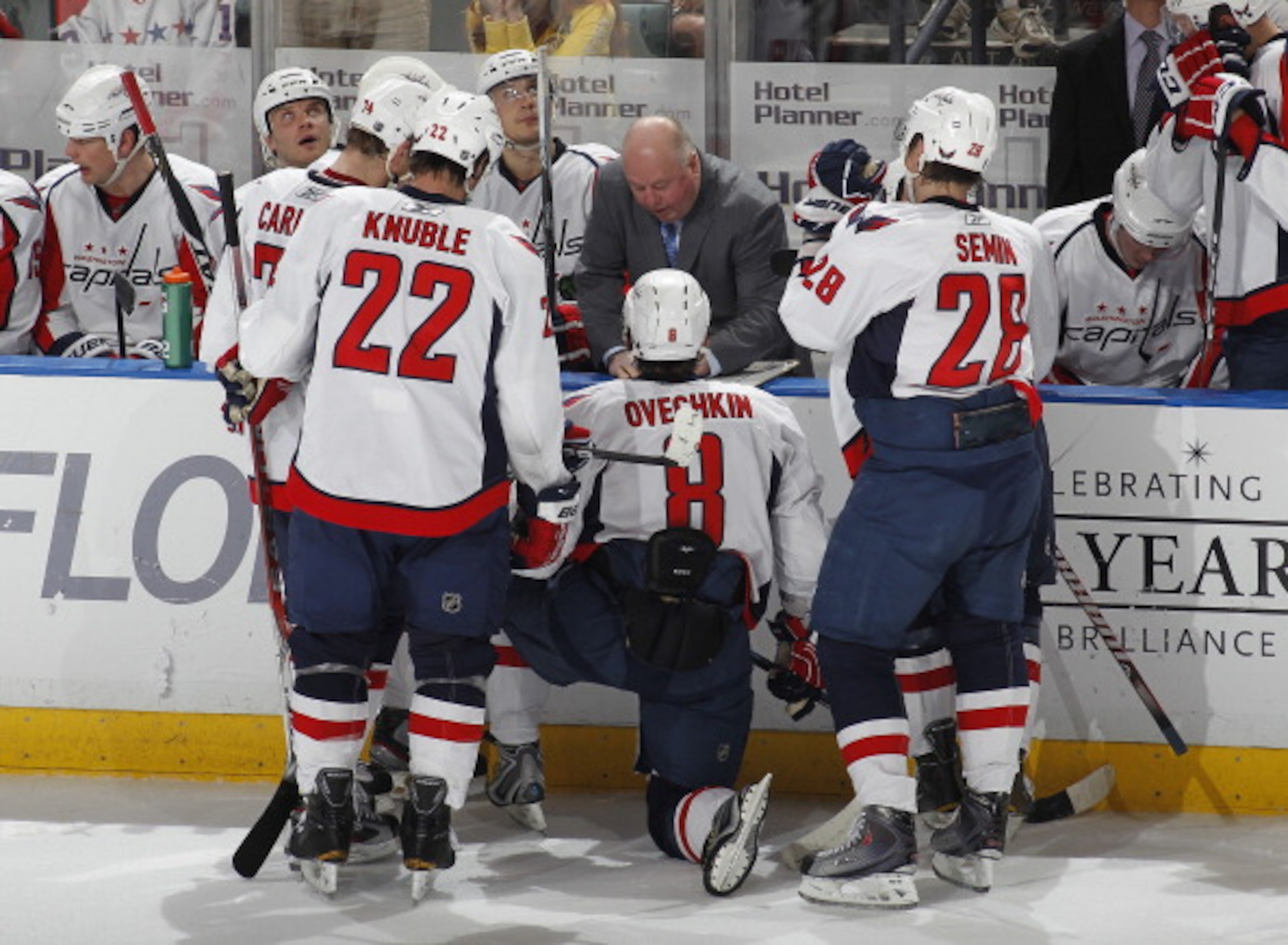 SUNRISE, FL - APRIL 9: Head coach Bruce Boudreau of the Washington Capitals talks to the team during a time out in the last minute of the game against the Florida Panthers on April 9, 2011 at the BankAtlantic Center in Sunrise, Florida. The Panthers defea SUNRISE, FL - APRIL 9: Head coach Bruce Boudreau of the Washington Capitals talks to the team during a time out in the last minute of the game against the Florida Panthers on April 9, 2011 at the BankAtlantic Center in Sunrise, Florida. The Panthers defea