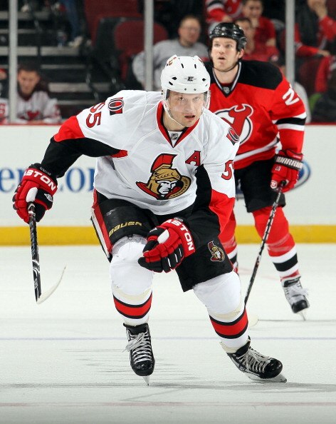 NEWARK, NJ - MARCH 08:  Sergei Gonchar #55 of the Ottawa Senators skates against the New Jersey Devils at the Prudential Center on March 8, 2011 in Newark, New Jersey.  (Photo by Jim McIsaac/Getty Images)
