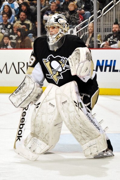 PITTSBURGH, PA - MARCH 13:  Goaltender Marc-Andre Fleury #29 of the Pittsburgh Penguins defends the net against the Edmonton Oilers on March 13, 2011 at CONSOL Energy Center in Pittsburgh, Pennsylvania.  (Photo by Jamie Sabau/Getty Images)