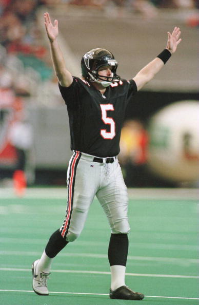 10 DEC 1995:  ATLANTA FALCONS KICKER MORTEN ANDERSEN #5 RAISES HIS ARMS IN TRIUMPH AFTER KICKING HIS THIRD FIELD GOAL FOR THE GAME IN THE SECOND QUARTER AGAINST THE NEW ORLEANS SAINTS AT THE GEORGIA DOME IN ATLANTA, GEORGIA.  ANDERSEN TIED THE NFL RECORD