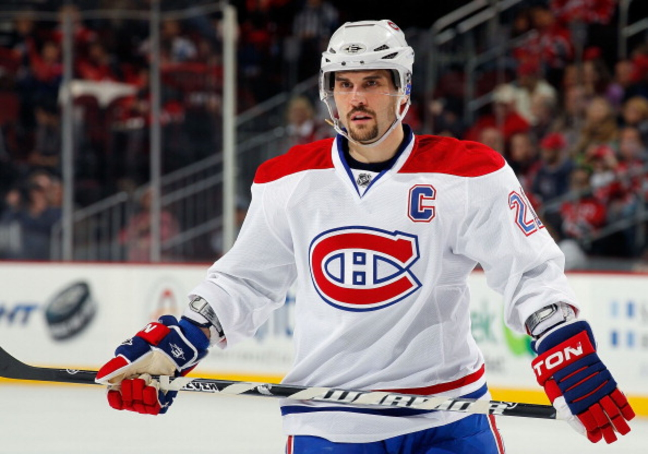 NEWARK, NJ - APRIL 02:  Brian Gionta #21 of the Montreal Canadians waits for a faceoff during an NHL hockey game against the New Jersey Devils at the Prudential Center on April 2, 2011 in Newark, New Jersey.  (Photo by Paul Bereswill/Getty Images)