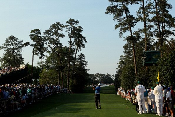 AUGUSTA, GA - APRIL 09:  Tiger Woods hits his tee shot on the 18th hole during the third round of the 2011 Masters Tournament at Augusta National Golf Club on April 9, 2011 in Augusta, Georgia.  (Photo by Jamie Squire/Getty Images)