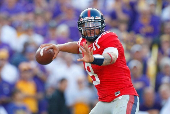 BATON ROUGE, LA - NOVEMBER 20:  Jeremiah Masoli #8 of the Ole Miss Rebels against the Louisiana State University Tigers at Tiger Stadium on November 20, 2010 in Baton Rouge, Louisiana.  (Photo by Kevin C. Cox/Getty Images)
