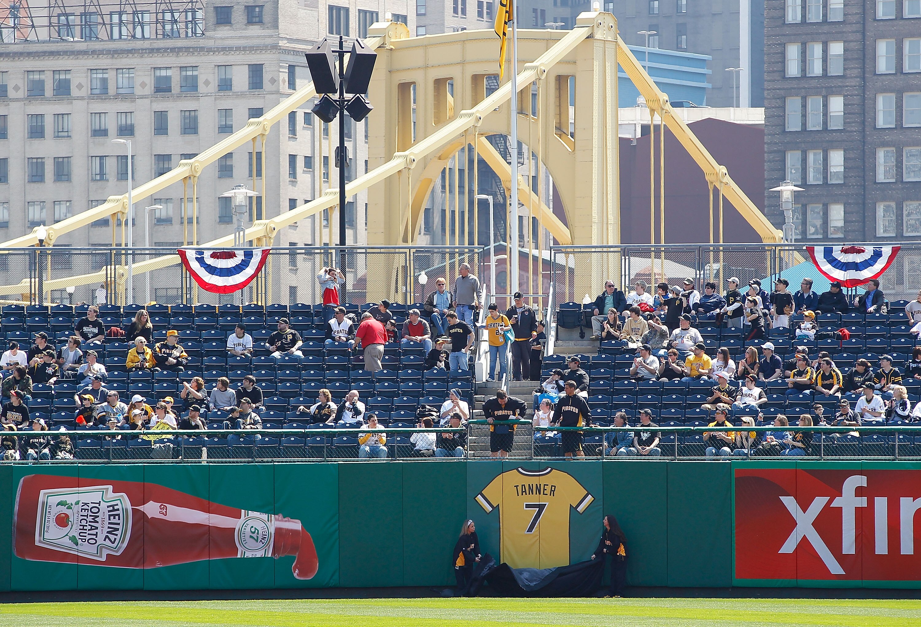PITTSBURGH - APRIL 07:  Former Pittsburgh Pirates manager Chuck Tanner is remembered with the unveiling of a banner in center field by former World Series players during Opening Day ceremonies prior to the game between the Pittsburgh Pirates and the Color