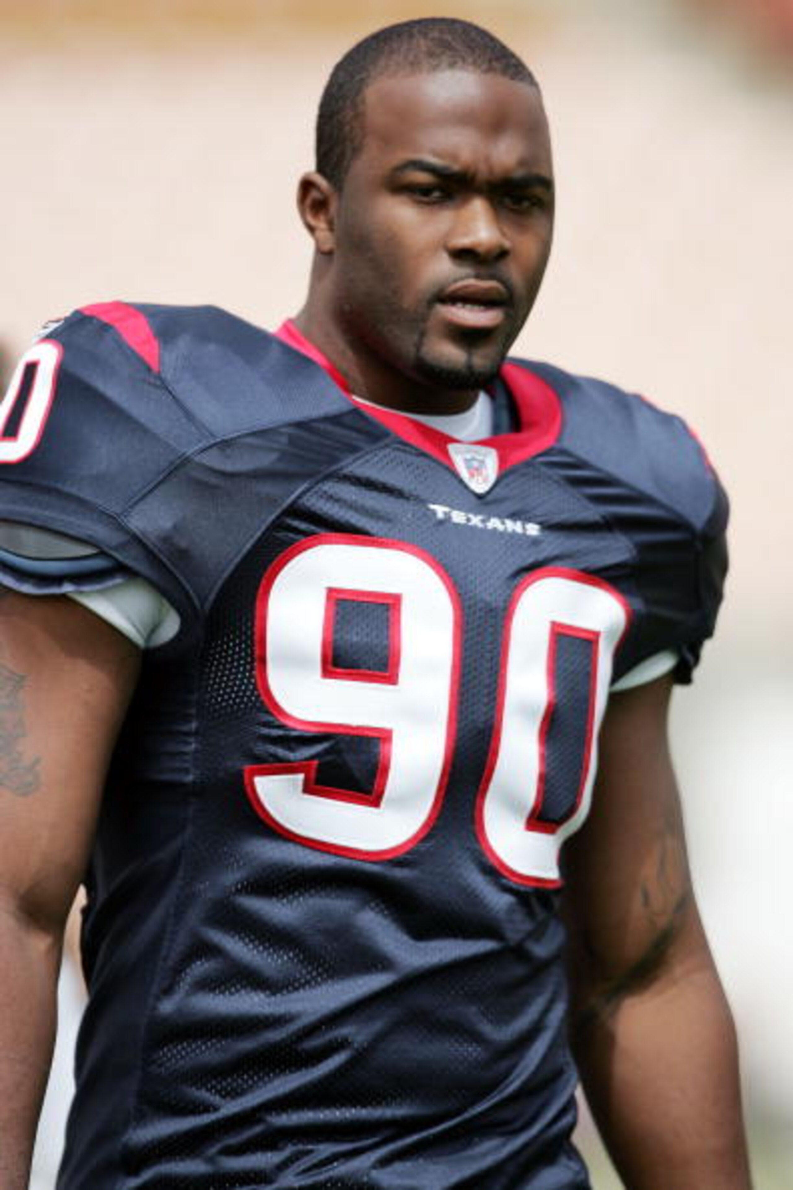 LOS ANGELES - MAY 20: Defensive end Mario Williams #90, the Houston Texans first round NFL draft pick (#1 overall), during a break in the action at the NFL Players Rookie Premiere Photoshoot on May 20, 2006 at the Los Angeles Memorial Coliseum in Los Ang LOS ANGELES - MAY 20: Defensive end Mario Williams #90, the Houston Texans first round NFL draft pick (#1 overall), during a break in the action at the NFL Players Rookie Premiere Photoshoot on May 20, 2006 at the Los Angeles Memorial Coliseum in Los Ang
