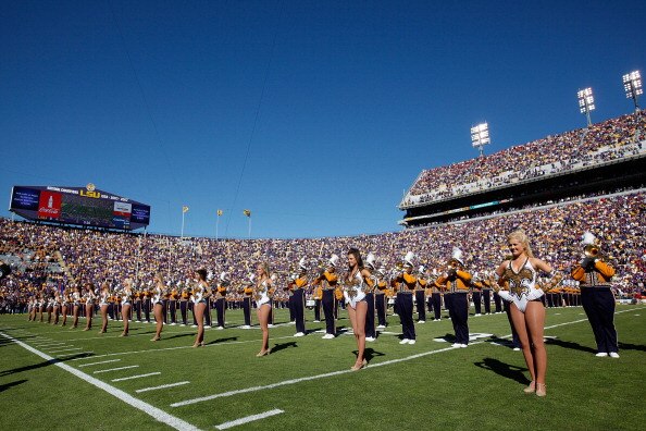 BATON ROUGE, LA - NOVEMBER 06:  A member of the 'Golden Girls' dance team performs before the game between the Louisiana State University Tigers and the Alabama Crimson Tide  at Tiger Stadium on November 6, 2010 in Baton Rouge, Louisiana.  (Photo by Chris