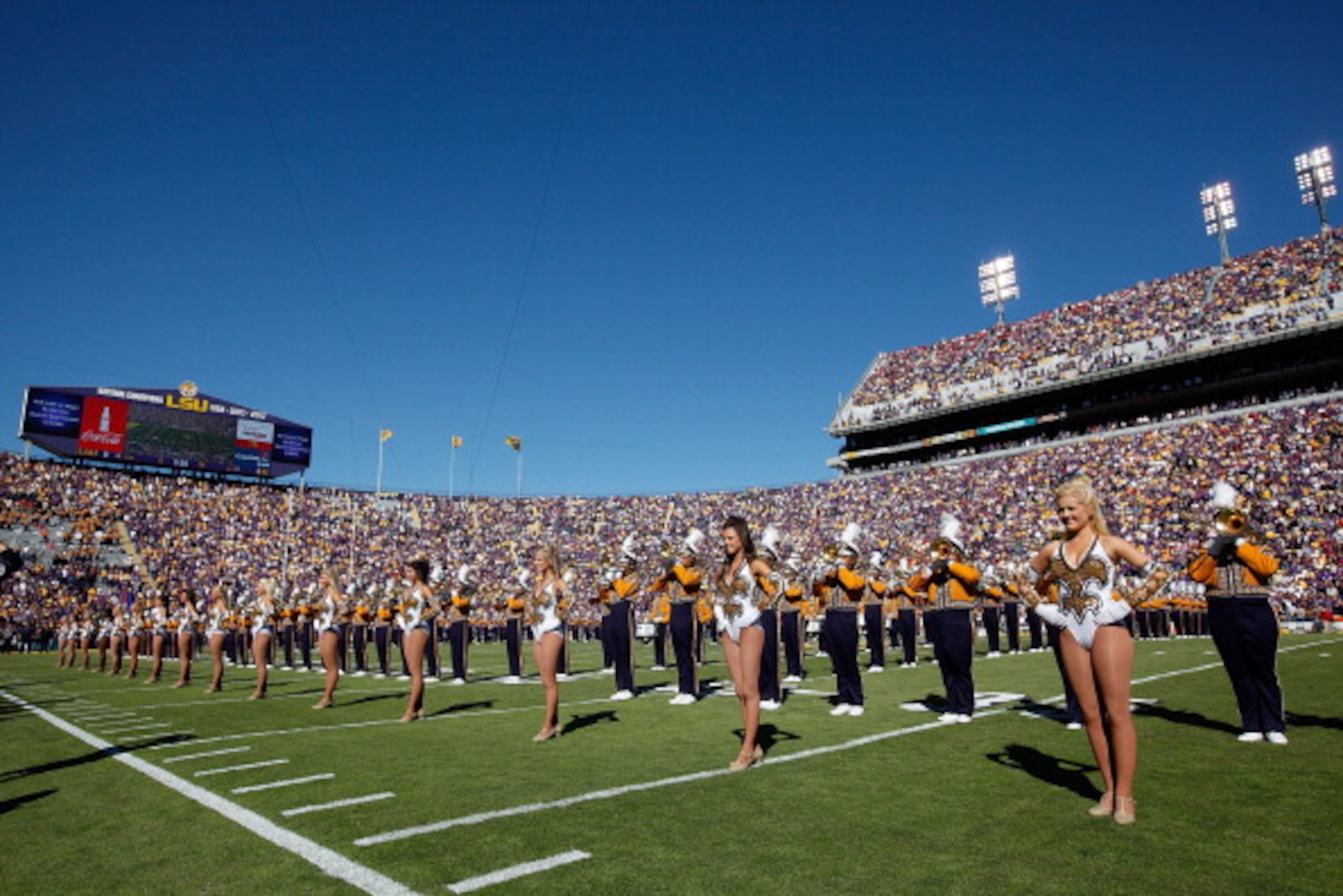 BATON ROUGE, LA - NOVEMBER 06:  A member of the 'Golden Girls' dance team performs before the game between the Louisiana State University Tigers and the Alabama Crimson Tide  at Tiger Stadium on November 6, 2010 in Baton Rouge, Louisiana.  (Photo by Chris