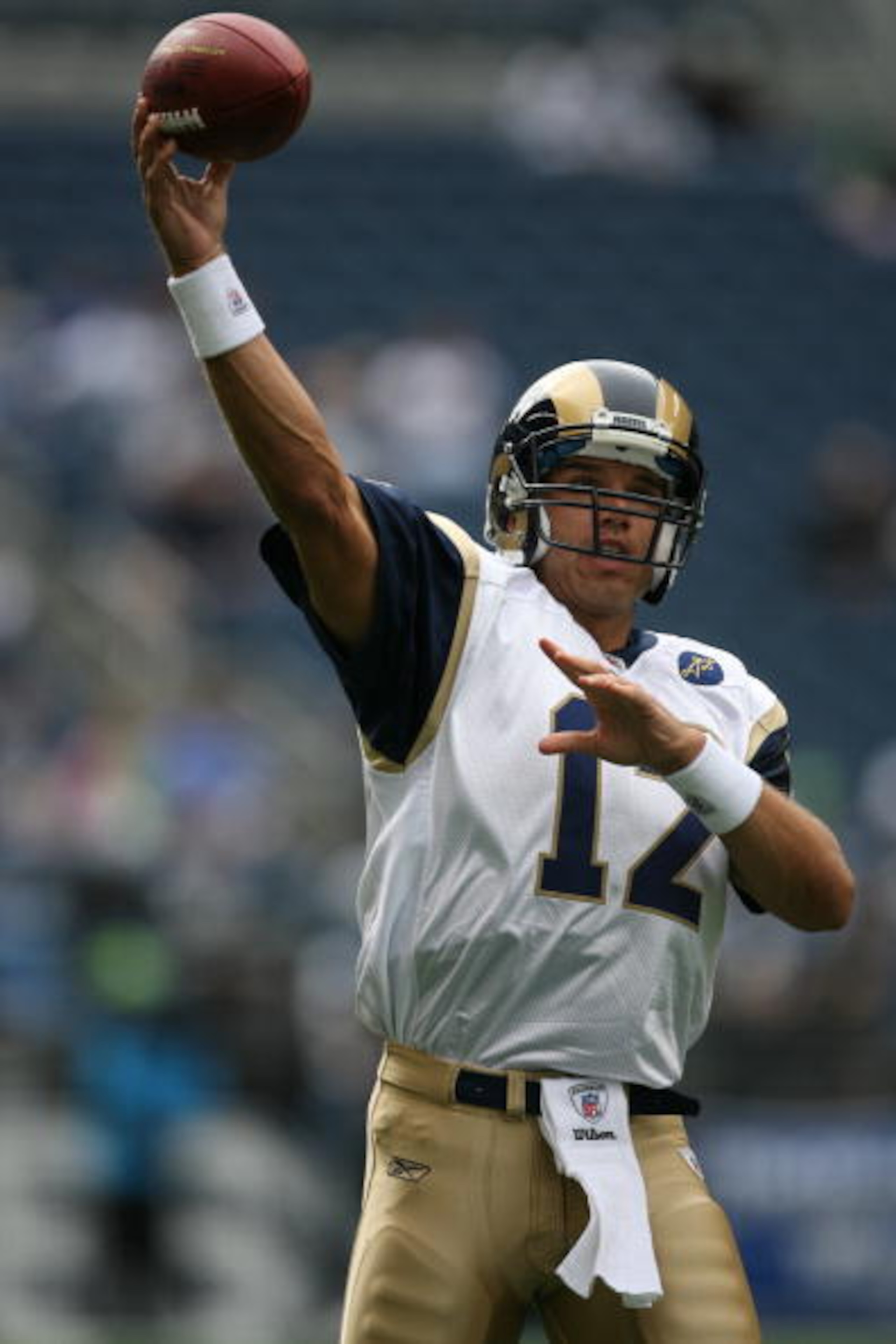 SEATTLE - SEPTEMBER 21: Trent Green #12 of the St. Louis Rams warms up before the game against the Seattle Seahawks on September 21, 2008 at Qwest Field in Seattle, Washington. (Photo by Otto Greule Jr/Getty Images) SEATTLE - SEPTEMBER 21: Trent Green #12 of the St. Louis Rams warms up before the game against the Seattle Seahawks on September 21, 2008 at Qwest Field in Seattle, Washington. (Photo by Otto Greule Jr/Getty Images)