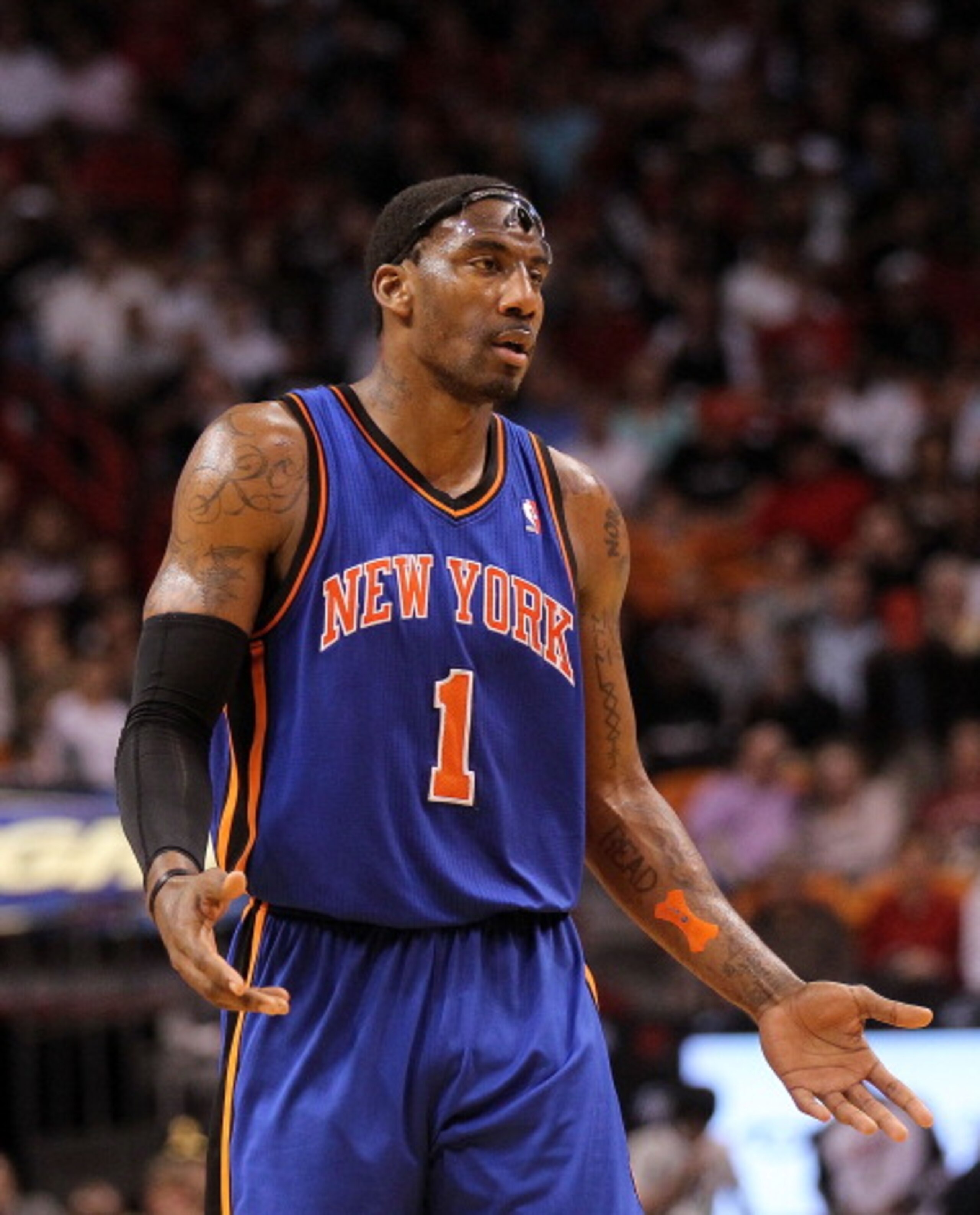 MIAMI, FL - FEBRUARY 27: Amar'e Stoudemire #1 of the New York Knicks argues a call during a game against the the Miami Heat at American Airlines Arena on February 27, 2011 in Miami, Florida. NOTE TO USER: User expressly acknowledges and agrees that, by d MIAMI, FL - FEBRUARY 27: Amar'e Stoudemire #1 of the New York Knicks argues a call during a game against the the Miami Heat at American Airlines Arena on February 27, 2011 in Miami, Florida. NOTE TO USER: User expressly acknowledges and agrees that, by d