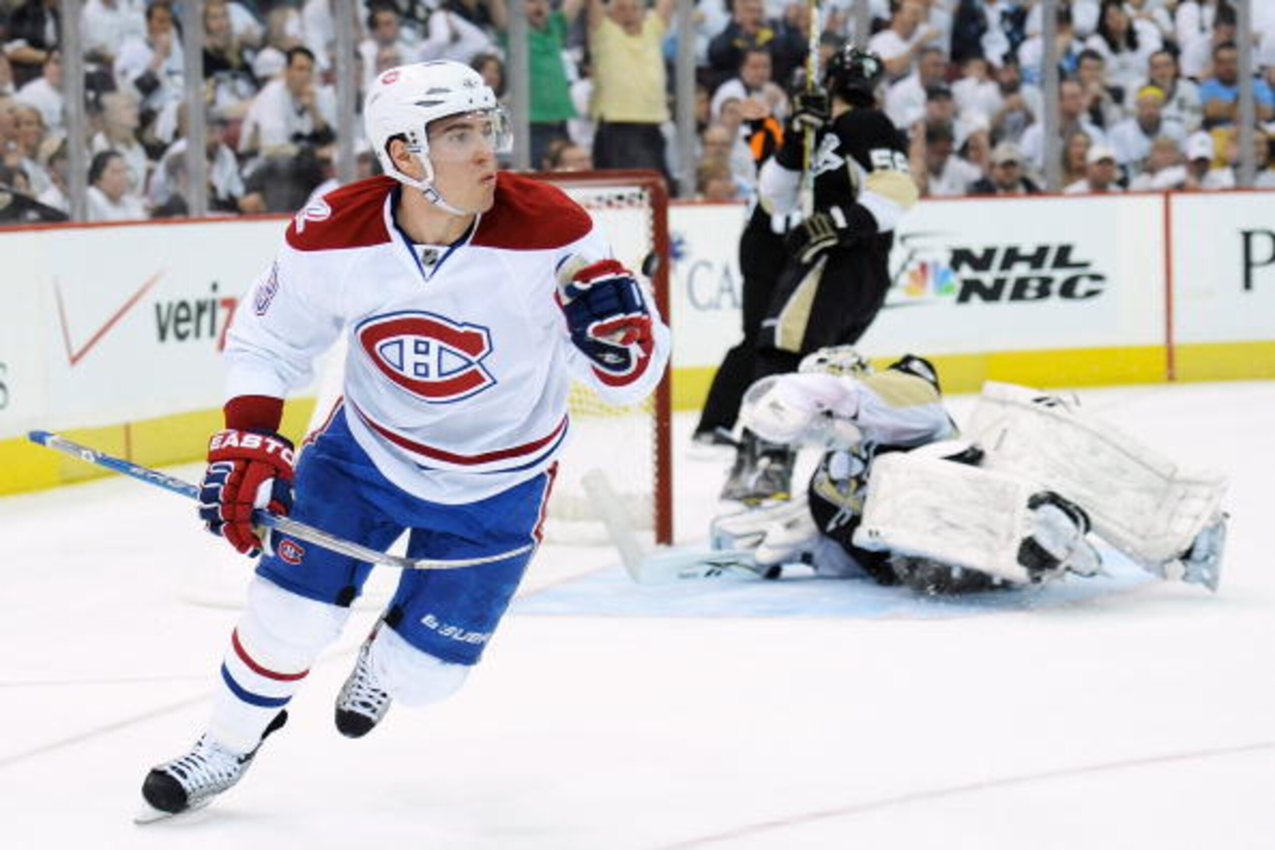 PITTSBURGH - MAY 2: Michael Cammalleri #13 of the Montreal Canadiens celebrates his third period goal against the Pittsburgh Penguins in Game Two of the Eastern Conference Semifinals during the 2010 NHL Stanley Cup Playoffs on May 2, 2010 at Mellon Arena PITTSBURGH - MAY 2: Michael Cammalleri #13 of the Montreal Canadiens celebrates his third period goal against the Pittsburgh Penguins in Game Two of the Eastern Conference Semifinals during the 2010 NHL Stanley Cup Playoffs on May 2, 2010 at Mellon Arena