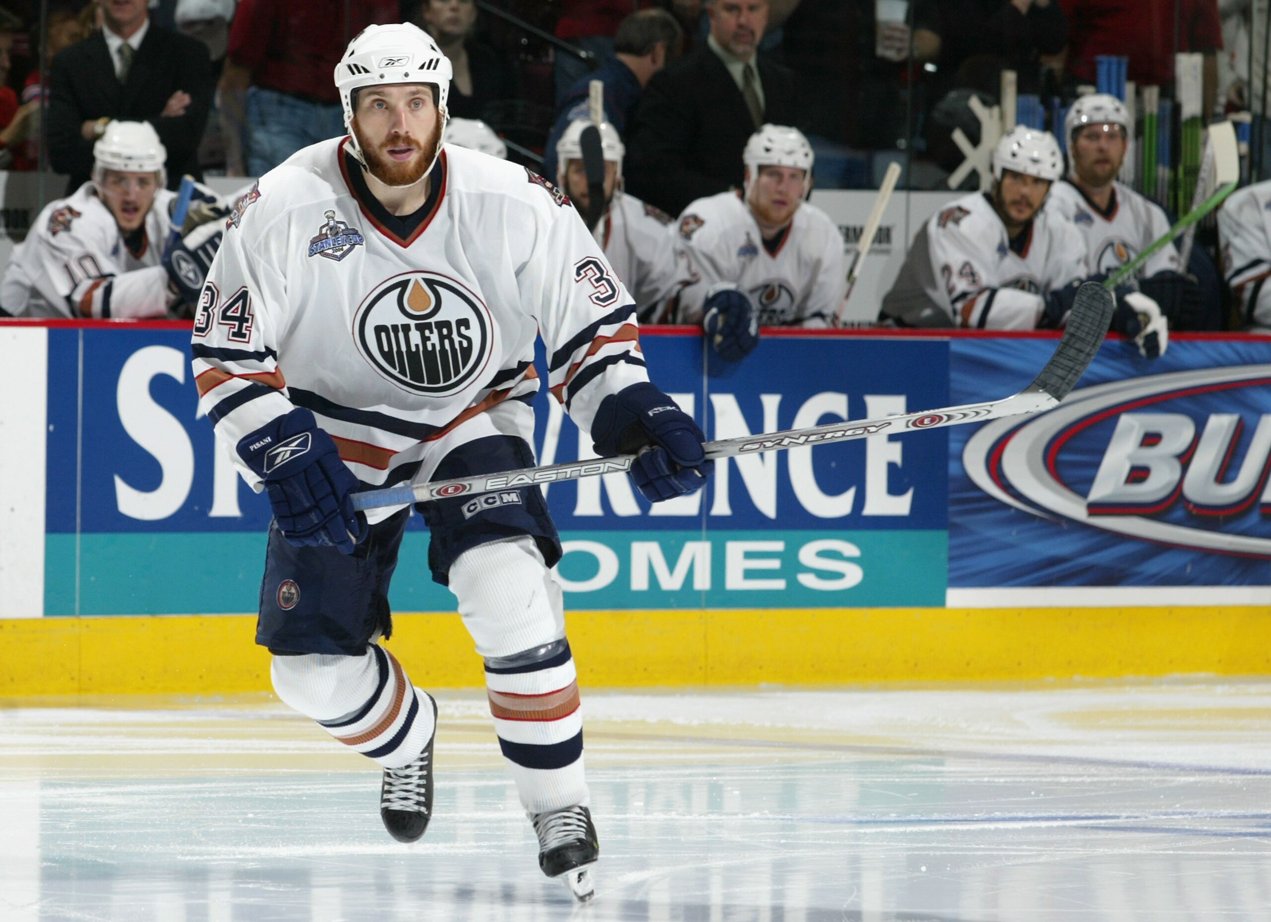 RALEIGH, NC - JUNE 14:  Fernando Pisani #34 of the Edmonton Oilers in action against the Carolina Hurricanes during game five of the 2006 NHL Stanley Cup Finals on June 14, 2006 at the RBC Center in Raleigh, North Carolina. The Oilers defeated the Hurrica