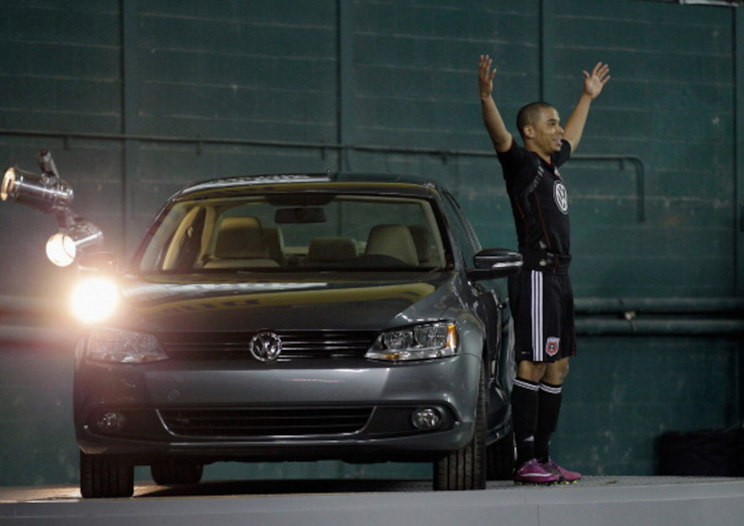 WASHINGTON, DC - APRIL 09:  Charlie Davies #9 of the D.C. United celebrates his goal against the Los Angeles Galaxy during the second half at RFK Stadium on April 9, 2011 in Washington, DC. The game ended in a 1-1  draw.  (Photo by Rob Carr/Getty Images)
