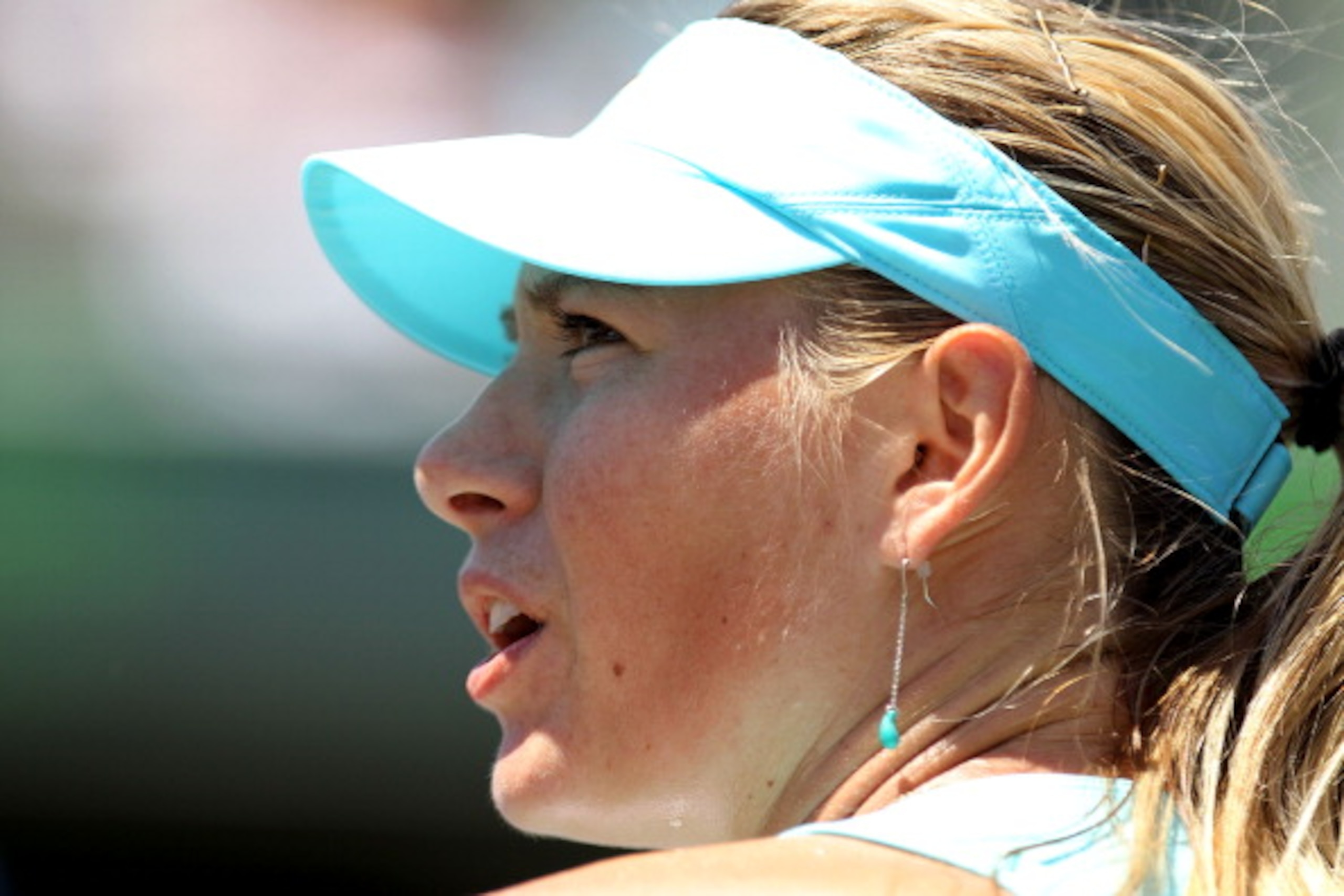 KEY BISCAYNE, FL - APRIL 02:  Maria Sharapova of Russia looks on against Victoria Azarenka of Belarus during the women's singles championship at the Sony Ericsson Open at Crandon Park Tennis Center on April 2, 2011 in Key Biscayne, Florida.  (Photo by Al 