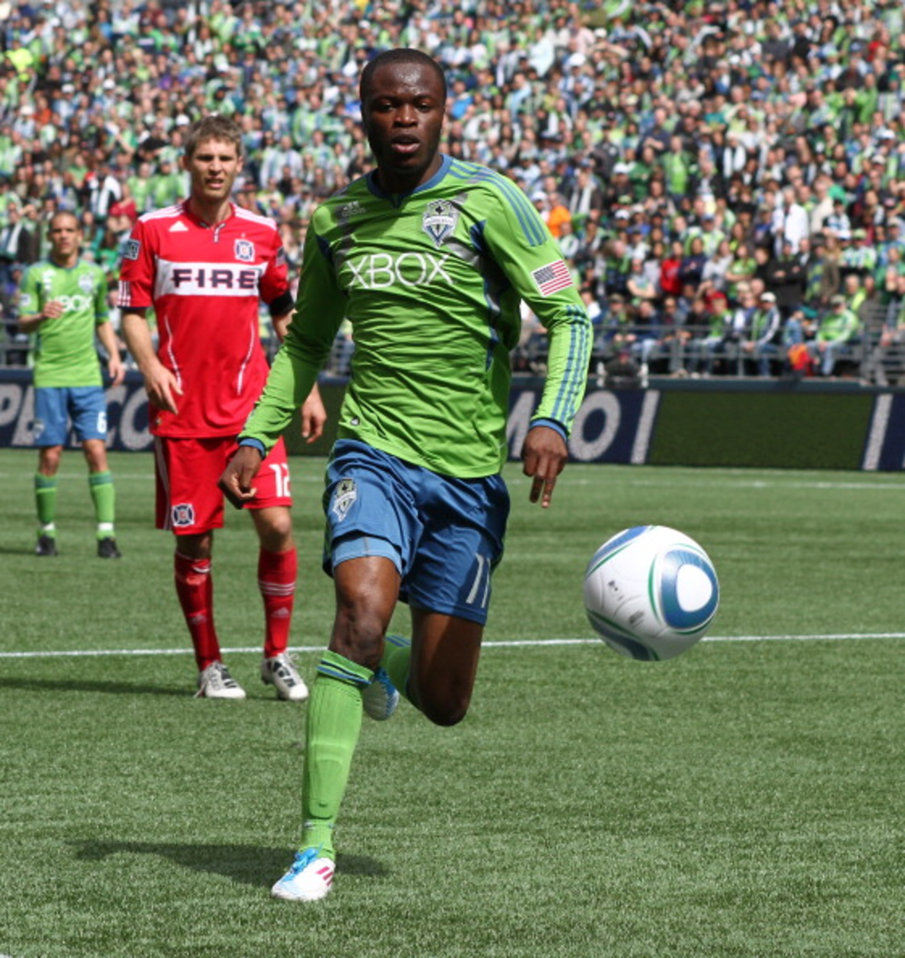 SEATTLE - APRIL 09: Steve Zakuani #11 of the Seattle Sounders FC controls the ball during the game against the Chicago Fire at Qwest Field on April 9, 2011 in Seattle, Washington. (Photo by Otto Greule Jr/Getty Images) SEATTLE - APRIL 09: Steve Zakuani #11 of the Seattle Sounders FC controls the ball during the game against the Chicago Fire at Qwest Field on April 9, 2011 in Seattle, Washington. (Photo by Otto Greule Jr/Getty Images)