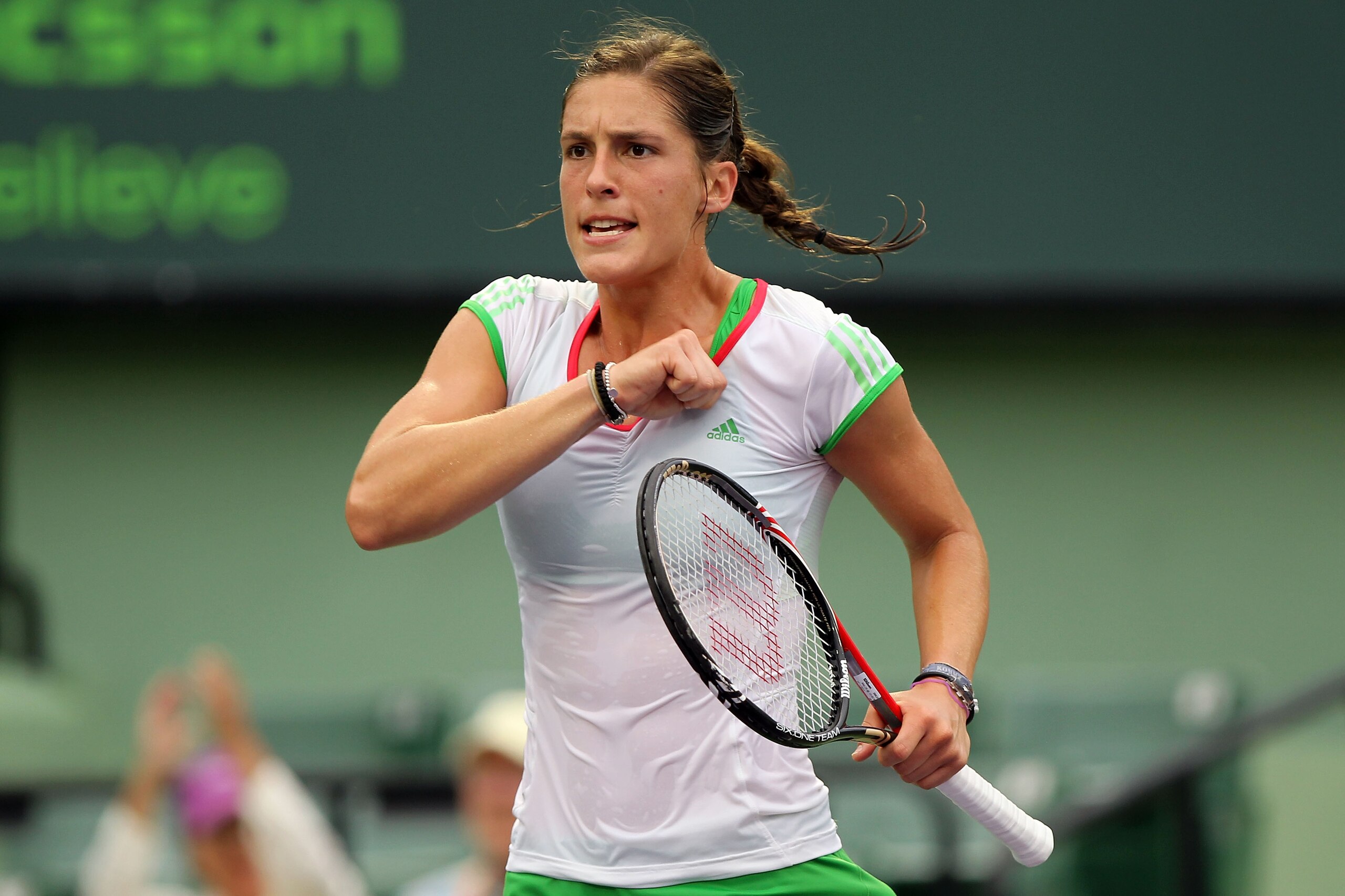KEY BISCAYNE, FL - MARCH 29:  Andrea Petkovic of Germany reacts against Jelena Jankovic of Serbia during the Sony Ericsson Open at Crandon Park Tennis Center on March 29, 2011 in Key Biscayne, Florida.  (Photo by Mike Ehrmann/Getty Images)