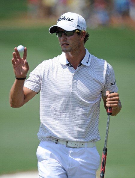 AUGUSTA, GA - APRIL 10:  Adam Scott of Australia waves to the gallery on the second hole during the final round of the 2011 Masters Tournament on April 10, 2011 in Augusta, Georgia.  (Photo by Harry How/Getty Images)