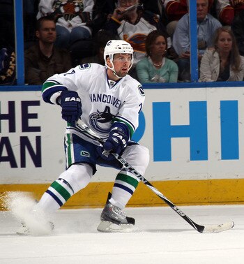 ATLANTA, GA - MARCH 25:  Dan Hamhuis #2 of the Vancouver Canucks skates against the Atlanta Thrashers at the Philips Arena on March 25, 2011 in Atlanta, Georgia.  (Photo by Bruce Bennett/Getty Images)