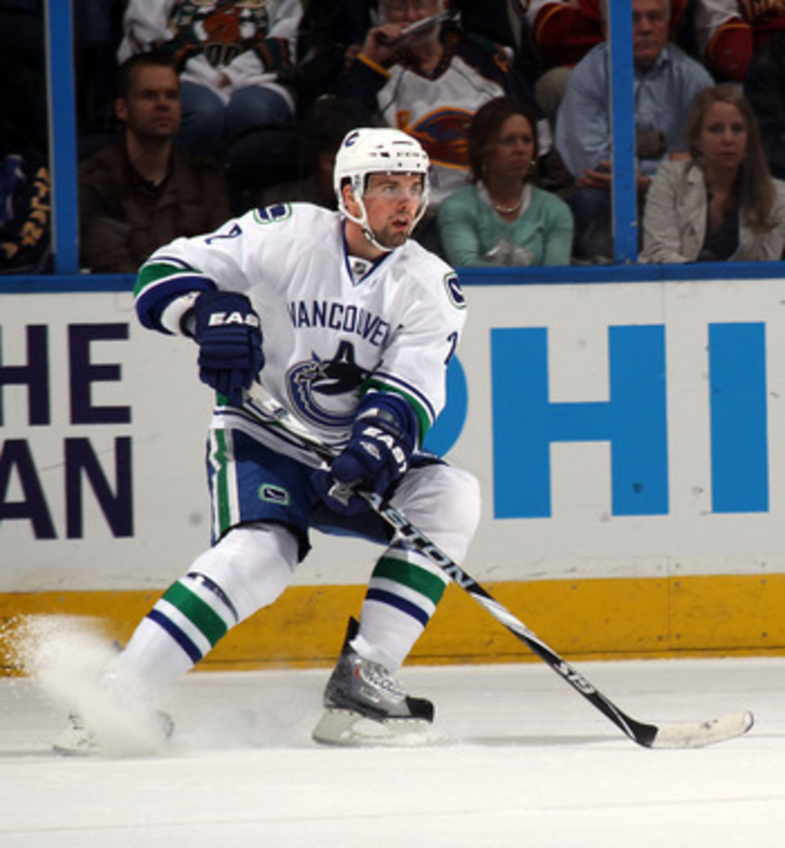 ATLANTA, GA - MARCH 25:  Dan Hamhuis #2 of the Vancouver Canucks skates against the Atlanta Thrashers at the Philips Arena on March 25, 2011 in Atlanta, Georgia.  (Photo by Bruce Bennett/Getty Images)