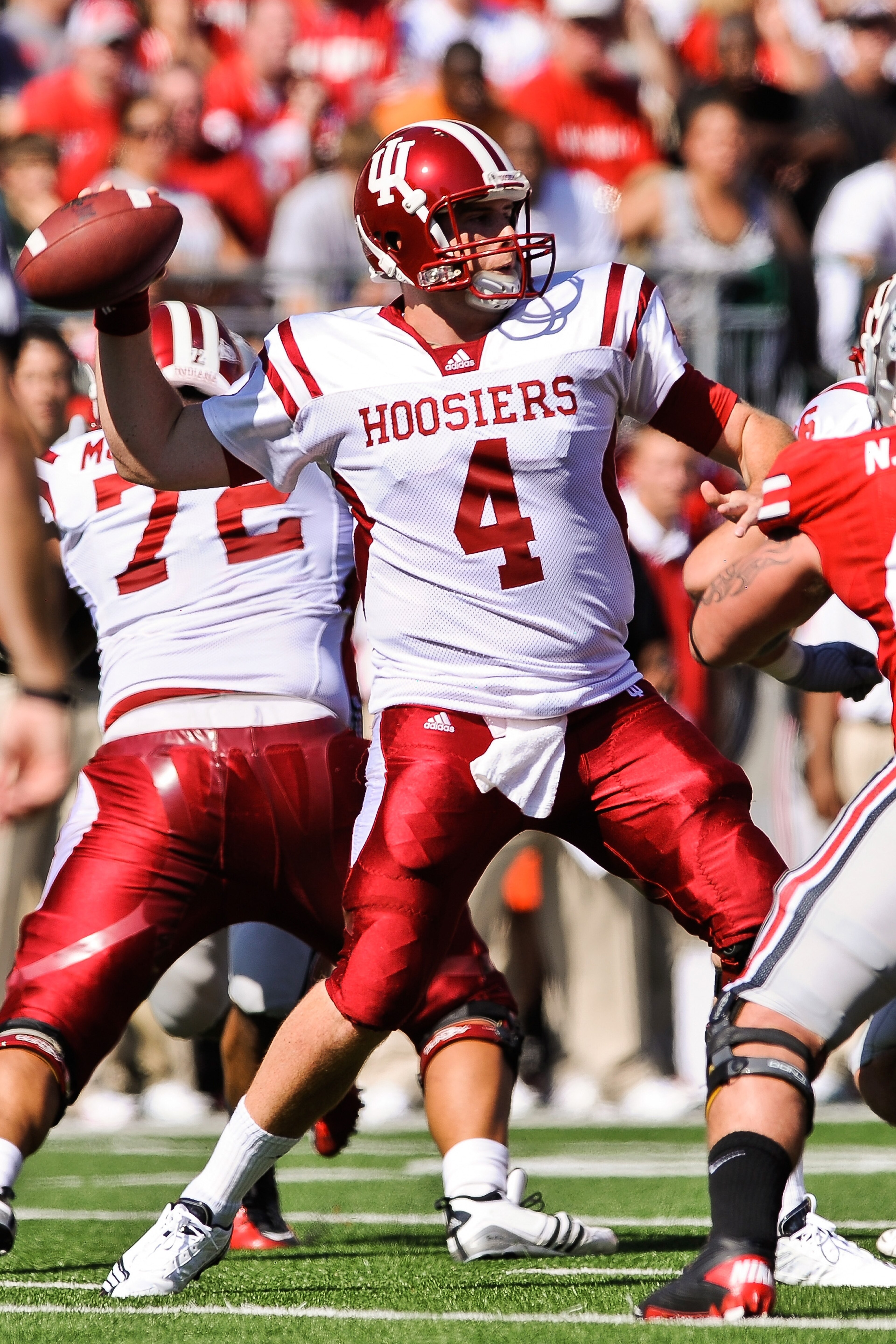 COLUMBUS, OH - OCTOBER 9:  Quarterback Ben Chappell #4 of the Indiana Hoosiers passes against the Ohio State Buckeyes at Ohio Stadium on October 9, 2010 in Columbus, Ohio.  (Photo by Jamie Sabau/Getty Images)