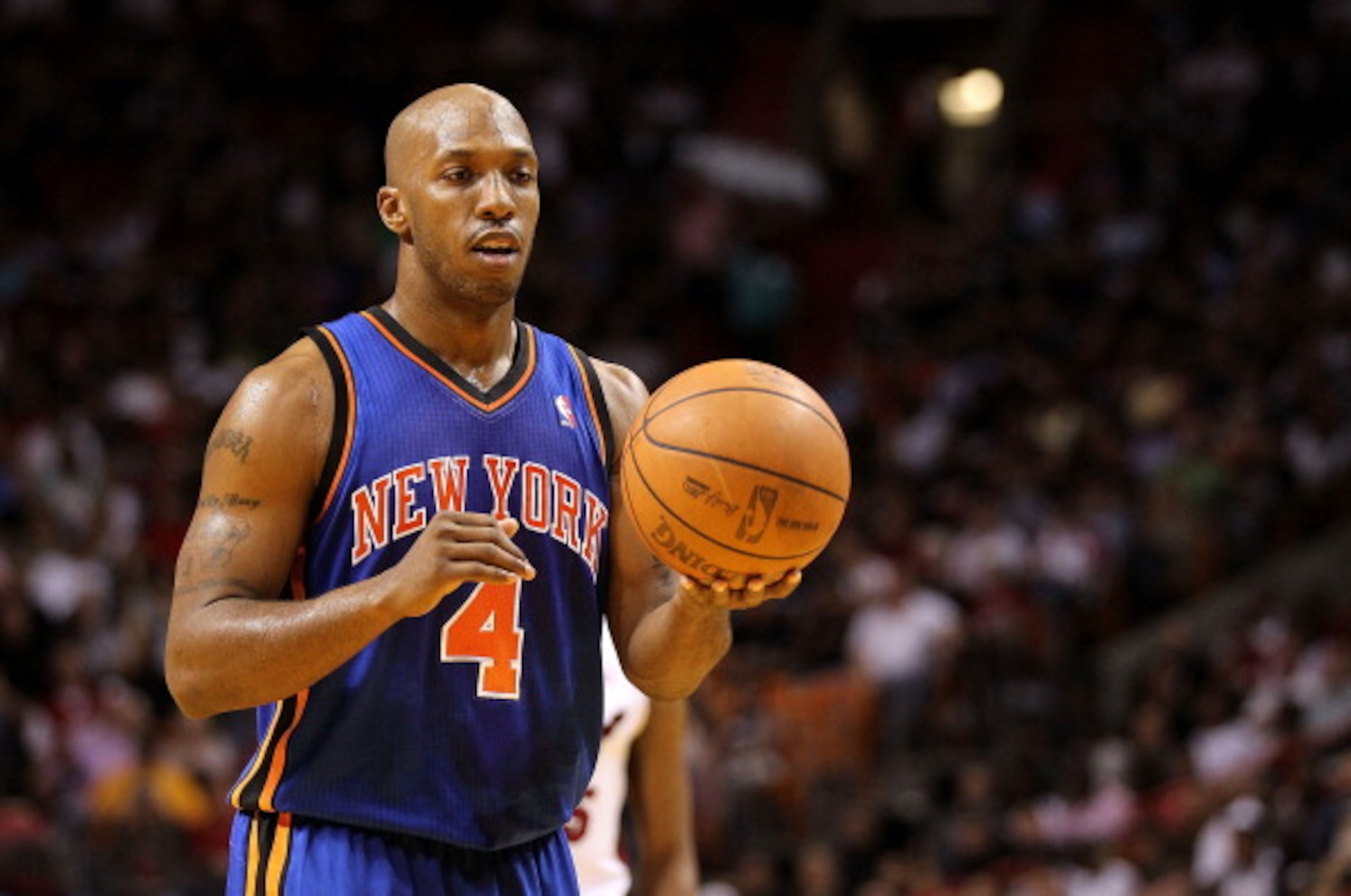 MIAMI, FL - FEBRUARY 27:  Chauncey Billups #4 of the New York Knicks shoots a foul shot during a game gainst the Miami Heat at American Airlines Arena on February 27, 2011 in Miami, Florida. NOTE TO USER: User expressly acknowledges and agrees that, by do