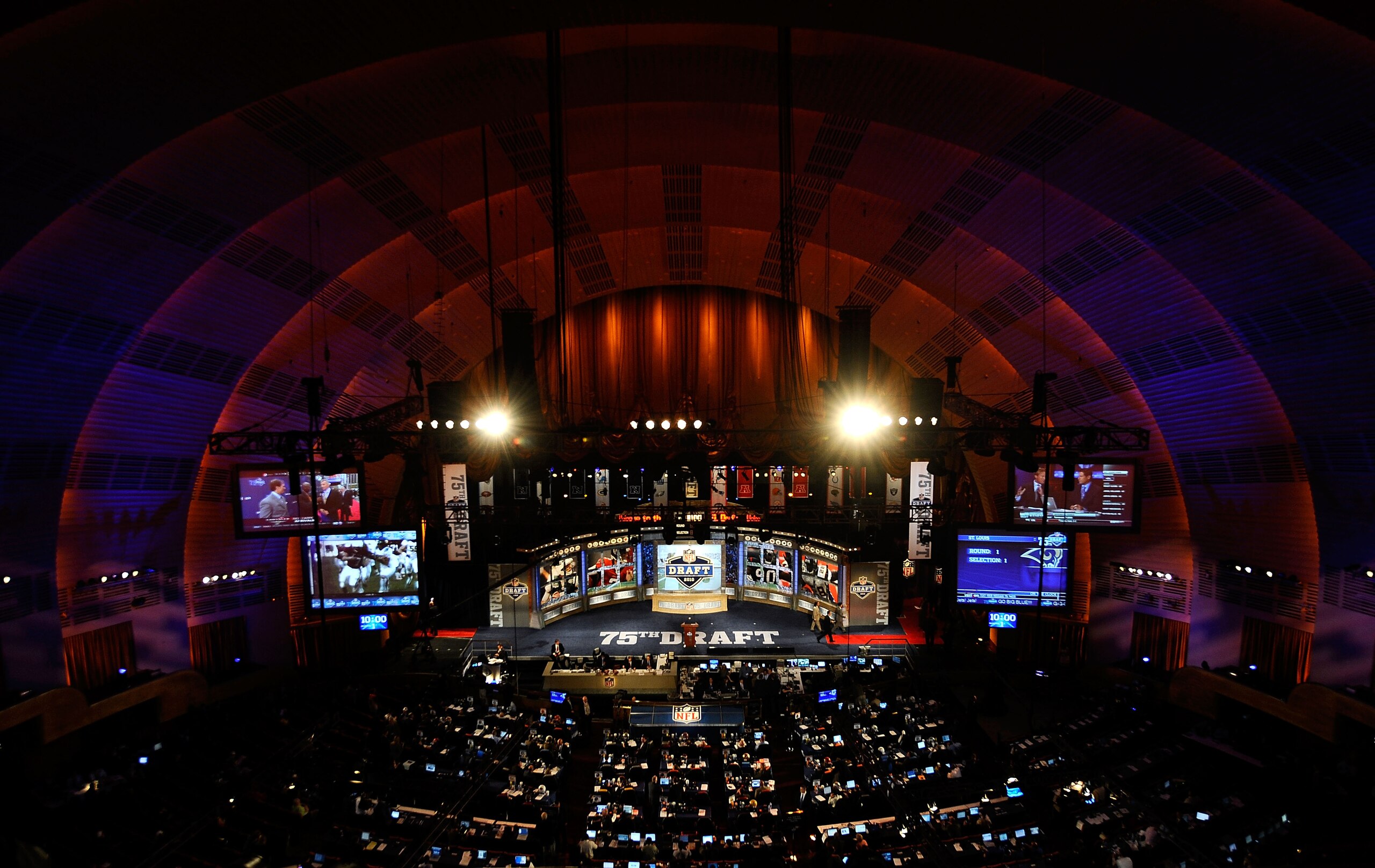 NEW YORK - APRIL 22:  A general view of the stage during the 2010 NFL Draft at Radio City Music Hall on April 22, 2010 in New York City.  (Photo by Jeff Zelevansky/Getty Images)