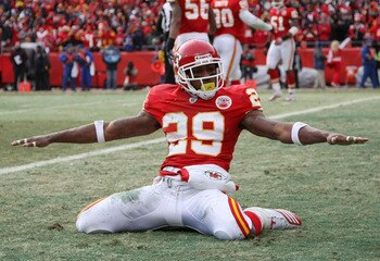 KANSAS CITY, MO - JANUARY 09: Safety Eric Berry #29 of the Kansas City Chiefs celebrates after breaking up a pass to tight end Todd Heap #86 of the Baltimore Ravens in the endzone during their 2011 AFC wild card playoff game at Arrowhead Stadium on Janua KANSAS CITY, MO - JANUARY 09: Safety Eric Berry #29 of the Kansas City Chiefs celebrates after breaking up a pass to tight end Todd Heap #86 of the Baltimore Ravens in the endzone during their 2011 AFC wild card playoff game at Arrowhead Stadium on Janua