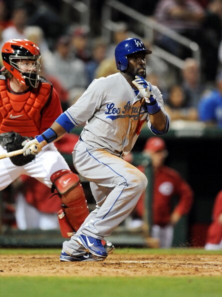GOODYEAR, AZ - MARCH 03:  Tony Gywnn Jr. #10 of the Los Angeles Dodgers follows through on a swing against the Cincinnati Reds at Goodyear Ballpark on March 3, 2011 in Goodyear, Arizona.  (Photo by Norm Hall/Getty Images)