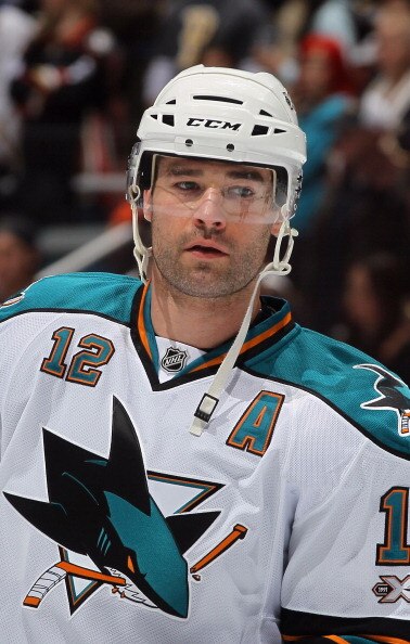 ANAHEIM, CA - APRIL 06:  Patrick Marleau #12 of the San Jose Sharks looks on prior to the start of the game against the Anaheim Ducks at Honda Center on April 6, 2011 in Anaheim, California.  (Photo by Jeff Gross/Getty Images)
