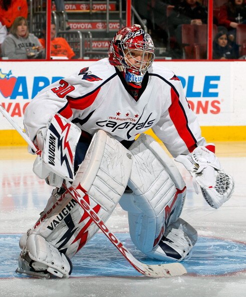 PHILADELPHIA, PA - MARCH 22:  Michal Neuvirth #30 of the Washington Capitals waits for a shot against the Philadelphia Flyers during an NHL hockey game at the Wells Fargo Center on March 22, 2011 in Philadelphia, Pennsylvania.  (Photo by Paul Bereswill/Ge