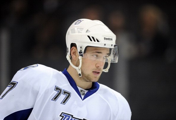 LOS ANGELES, CA - NOVEMBER 04:  Victor Hedman #77 of the Tampa Bay Lightning warms up against the Los Angeles Kings at Staples Center on November 4, 2010 in Los Angeles, California.  (Photo by Harry How/Getty Images)
