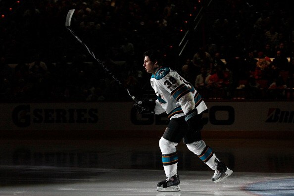 RALEIGH, NC - JANUARY 29:  Logan Couture #39 of the San Jose Sharks is introduced during the Honda NHL SuperSkills competition part of 2011 NHL All-Star Weekend at the RBC Center on January 29, 2011 in Raleigh, North Carolina.  (Photo by Kevin C. Cox/Gett