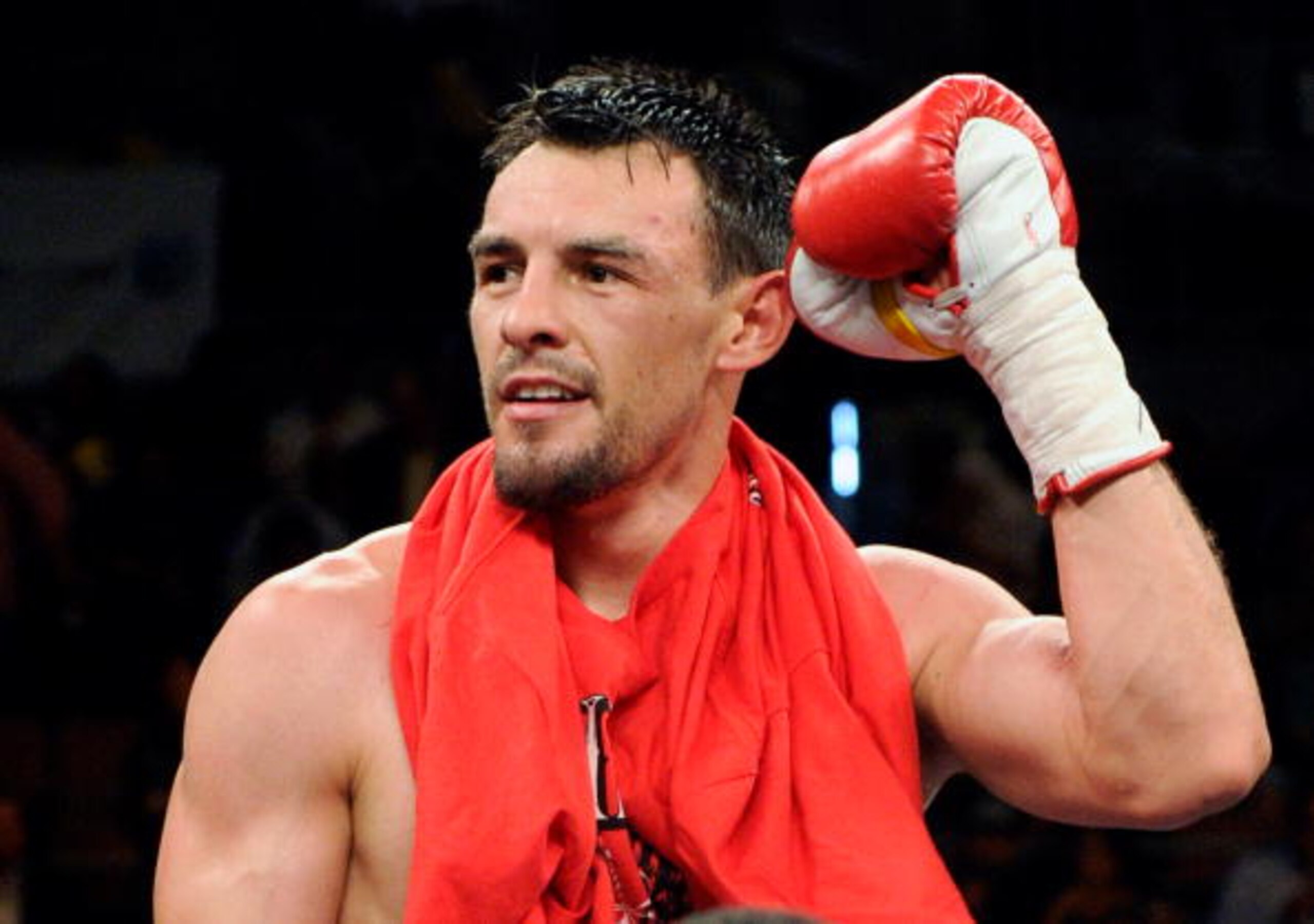 LAS VEGAS - JULY 31:  Robert Guerrero celebrates his unanimous-decision victory over Joel Casamayor in their junior welterweight fight at the Mandalay Bay Events Center July 31, 2010 in Las Vegas, Nevada.  (Photo by Ethan Miller/Getty Images)
