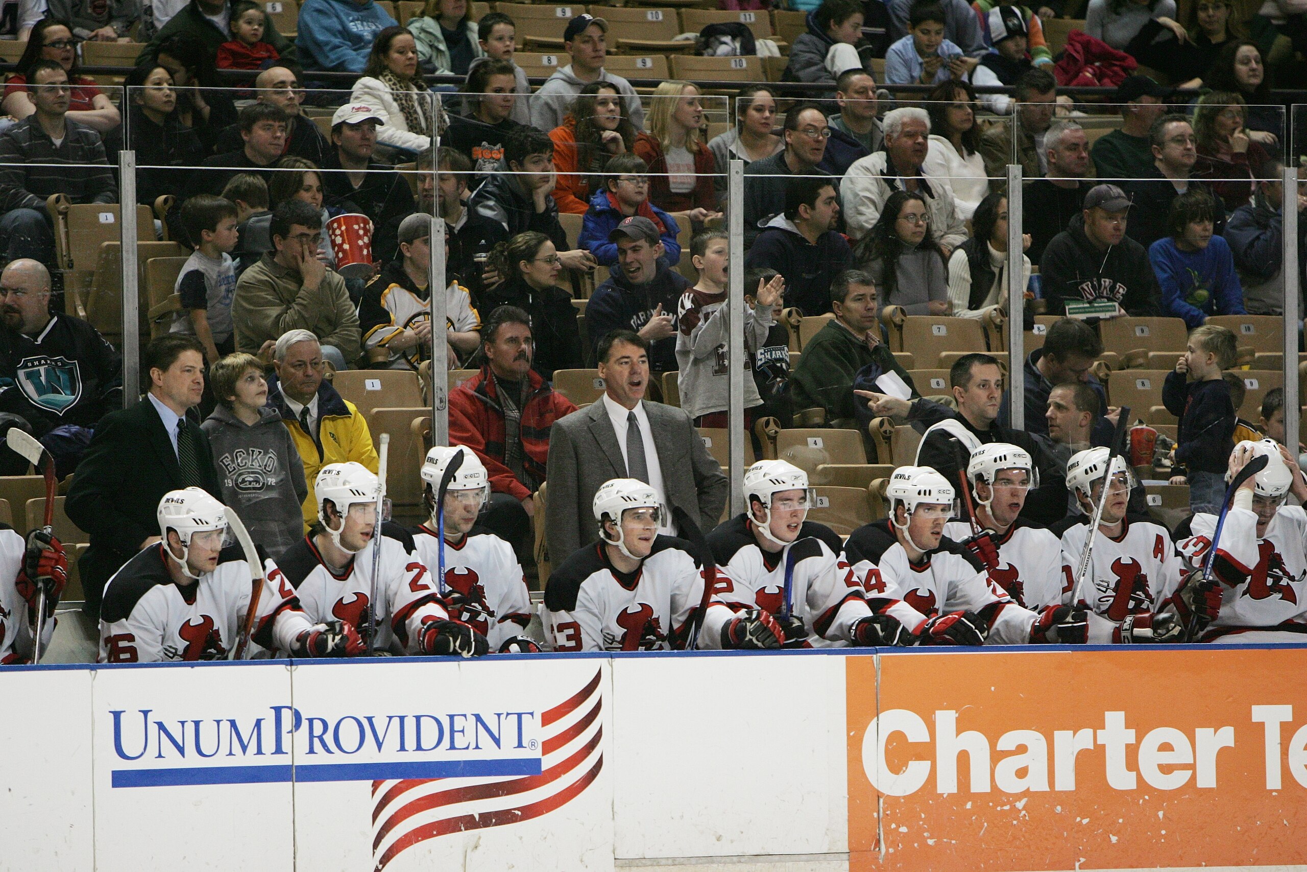 WORCESTER, MA - JANUARY 19:  Head coach Kurt Kleinendorst of the Lowell Devils looks on from the bench against the Worcester Sharks on January 19, 2007 at the DCU Center in Worcester, Massachussets.  The Devils won 3-1.  (Photo by Bruce Bennett/Getty Imag