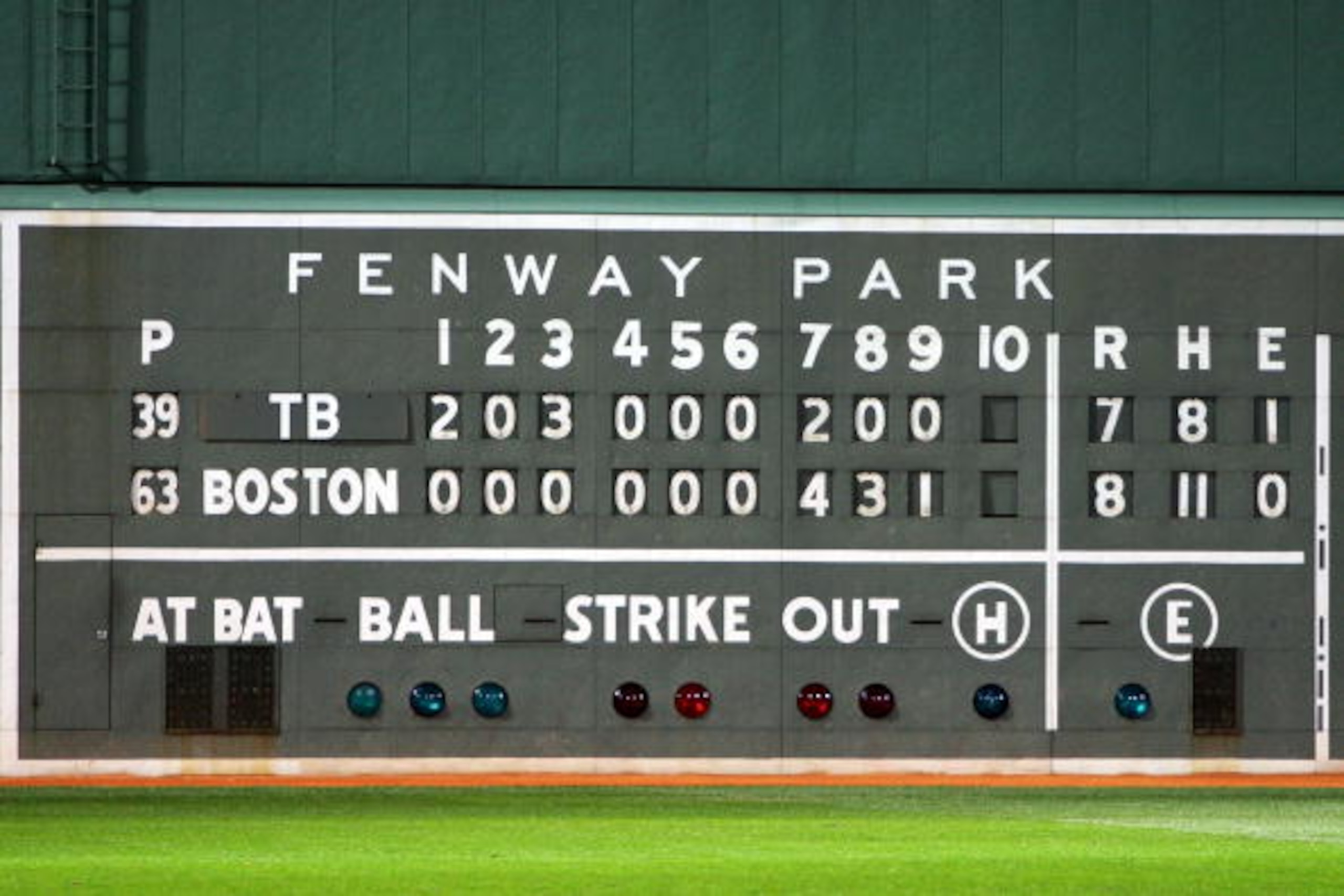 BOSTON - OCTOBER 16:  The final scoreboard is seen after the Boston Red Sox defeated the Tampa Bay Rays after game five of the American League Championship Series during the 2008 MLB playoffs at Fenway Park on October 16, 2008 in Boston, Massachusetts. Th