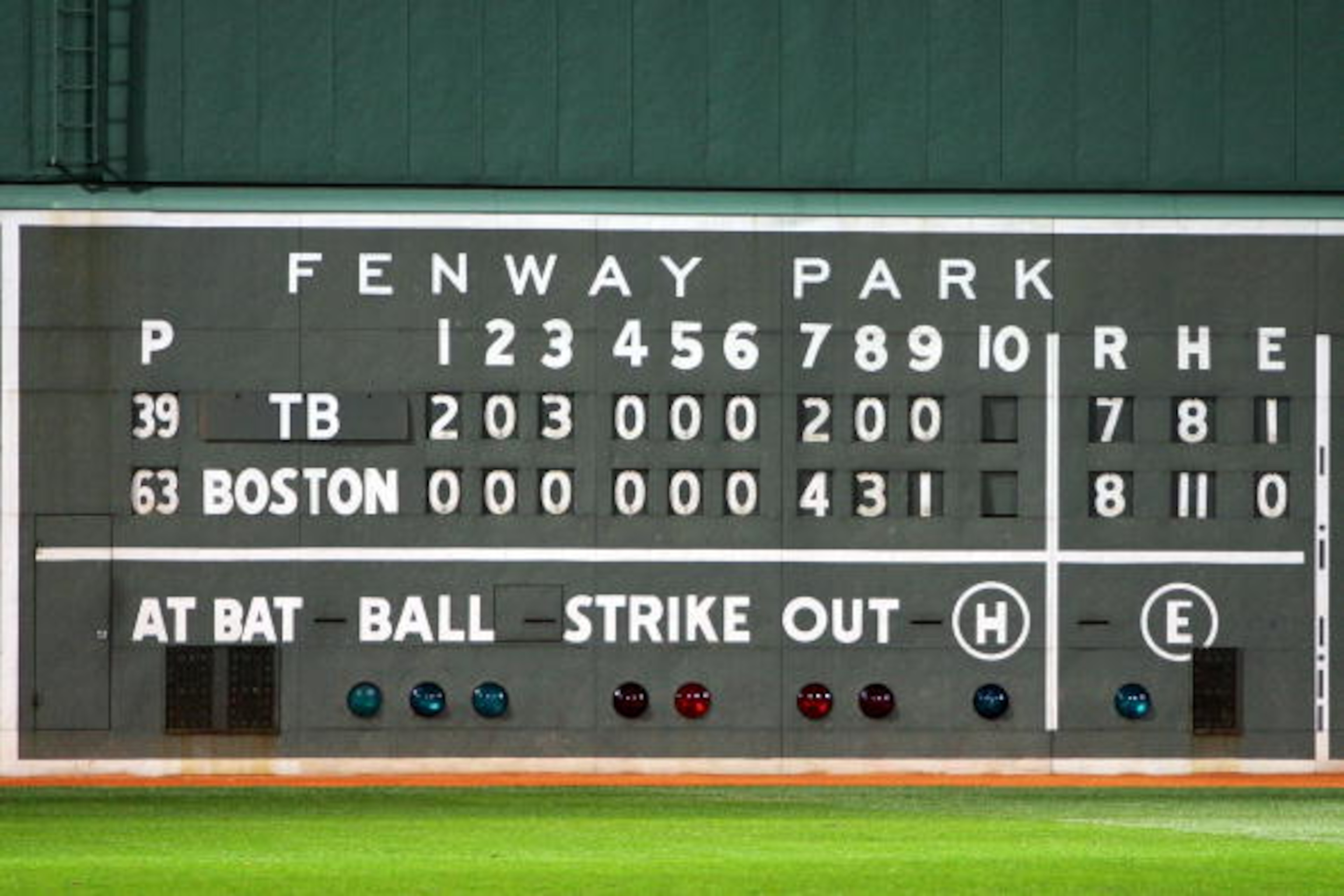 BOSTON - OCTOBER 16:  The final scoreboard is seen after the Boston Red Sox defeated the Tampa Bay Rays after game five of the American League Championship Series during the 2008 MLB playoffs at Fenway Park on October 16, 2008 in Boston, Massachusetts. Th
