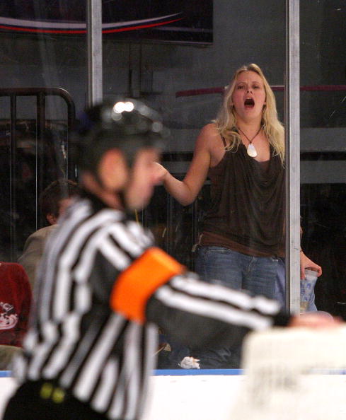 NEW YORK - OCTOBER 25: A fan yells at referee Brian Pochmara #43 during the game between the Pittsburgh Penguins and the New York Rangers on October 25, 2008 at Madison Square Garden in New York City. The Rangers defeated the Penguins in the shootout by a
