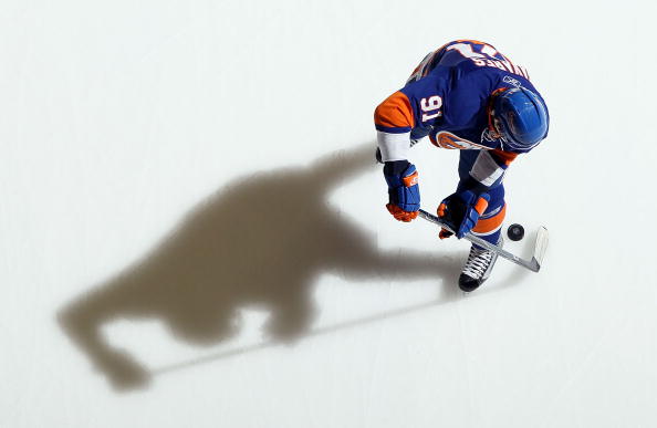 UNIONDALE, NY - APRIL 03:  John Tavares #91 of the New York Islanders warms up before playing against the Ottawa Senators on April 3, 2010 at Nassau Coliseum in Uniondale, New York.  (Photo by Jim McIsaac/Getty Images)
